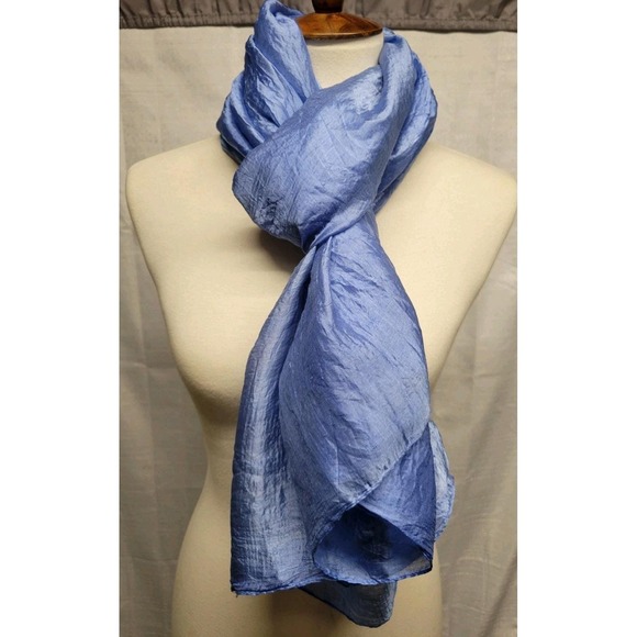 The Unbranded Brand Accessories - Vintage Sheer 100% Rolled Edge Silk Scarf Blue 64x40 Boho Fairy Quiet Luxury